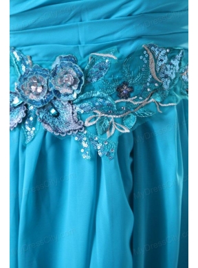 Blue Empire Appliques One Shoulder Beading Chiffon 2014 Prom Dress