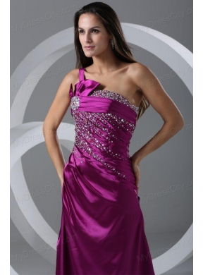 Brush Train Purple A-line One Shoulder Prom Dress with Beading