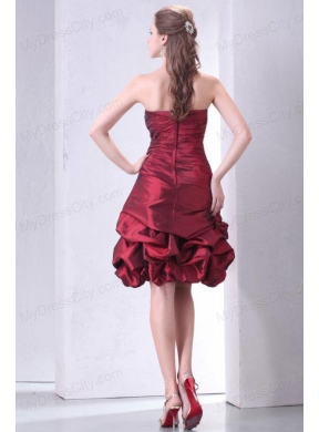 Burgundy A-line Strapless Prom Dress with Beading and Pick-ups