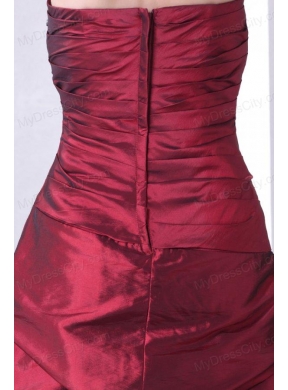 Burgundy A-line Strapless Prom Dress with Beading and Pick-ups