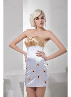 Champagne and White Sexy Mini-length Cocktail Dress with Beaded