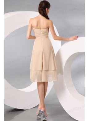 Champagne Sweetheart Knee-length Chiffon Prom Dress with Ruche