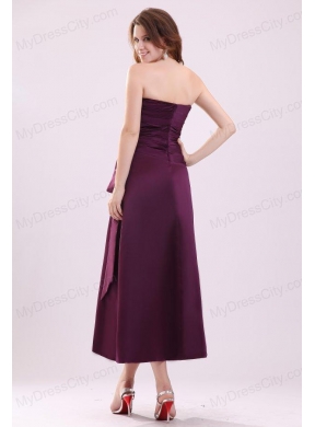 Cheap A-Line Strapless  Ankle-length Purple Ruching Prom Dress