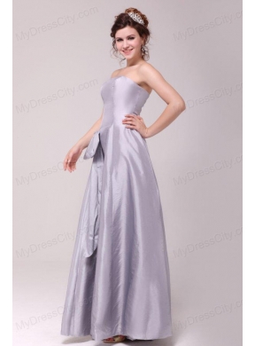 Cheap Column Strapless Floor-length Grey Bowknot Prom Dress