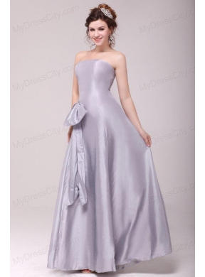 Cheap Column Strapless Floor-length Grey Bowknot Prom Dress