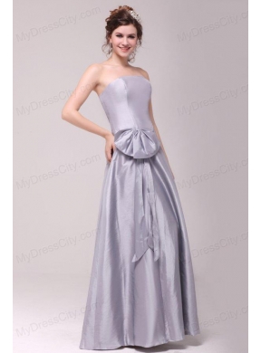 Cheap Column Strapless Floor-length Grey Bowknot Prom Dress