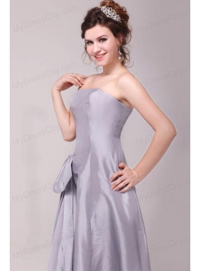 Cheap Column Strapless Floor-length Grey Bowknot Prom Dress