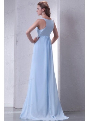 Cheap Empire V-neck Light Blue Prom Dress with Ruching