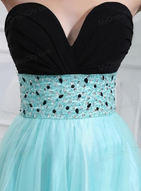 Column Beading Tulle Floor-length Strapless Aqua Blue Prom Dress