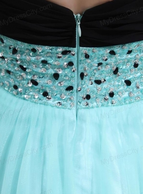 Column Beading Tulle Floor-length Strapless Aqua Blue Prom Dress