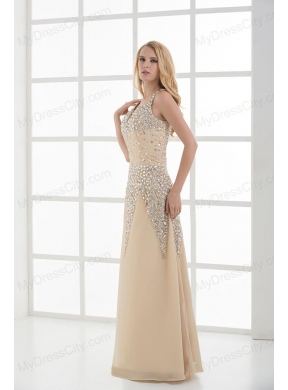 Column Floor-length Beading Organza Champagne Prom Dress