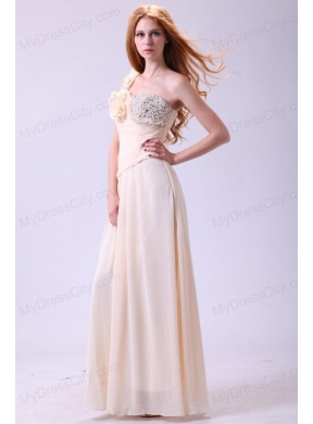 Column One Shoulder Beading Chiffon Long Champagne Prom Dress