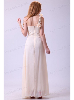 Column One Shoulder Beading Chiffon Long Champagne Prom Dress