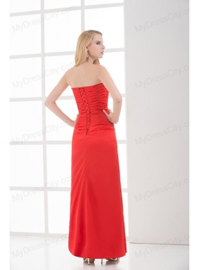 Column Red Sweetheart Sleeveless Beading and Ruching High Slit Prom Dress