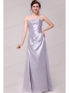 Column Strapless Ruching Taffeta Grey Prom Dresses With Floor-length