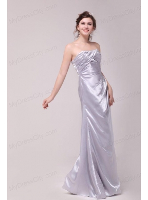 Column Strapless Ruching Taffeta Grey Prom Dresses With Floor-length