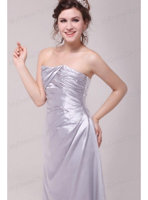 Column Strapless Ruching Taffeta Grey Prom Dresses With Floor-length