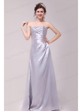 Column Strapless Ruching Taffeta Grey Prom Dresses With Floor-length