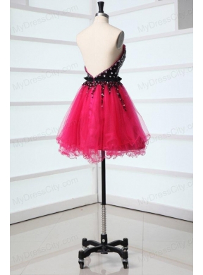 Cute Sweetheart Black and Hot Pink Prom Dress with Bowknot