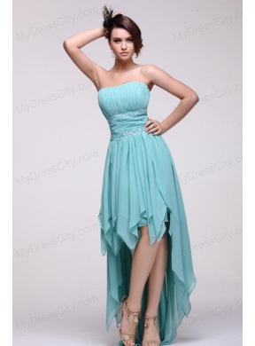 Empire Aqua Blue 2014 High-low Prom Dress with Beading