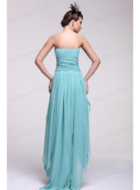 Empire Aqua Blue 2014 High-low Prom Dress with Beading