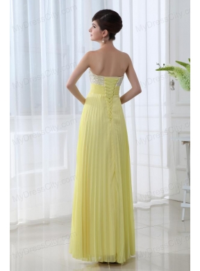 Empire Beading Sweetheart Beading Pleats Yellow Prom Dress