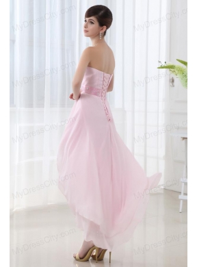 Empire Belt High-low Sweatheart High-low Baby Pink Dress Prom Dress