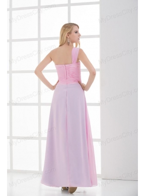 Empire One Shoulder Baby Pink and Blue Chiffon   Ruching Prom Dress