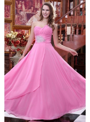 Empire Rose Pink One Shoulder Beading and Ruching Chiffon Prom Dress