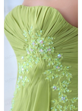 Empire Strapless Yellow Green Appliques and Ruching Prom Dress