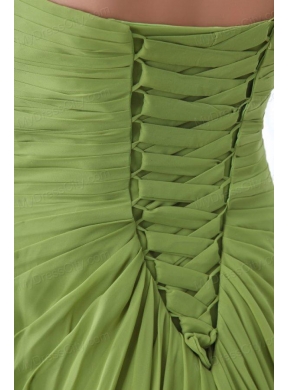 Empire Strapless Yellow Green Appliques and Ruching Prom Dress