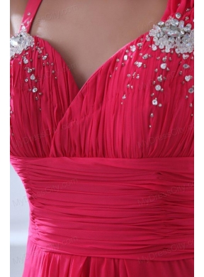 Empire Straps Hot Pink Beading and Ruching Chiffon Prom Dress