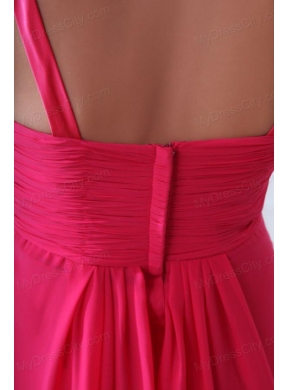 Empire Straps Hot Pink Beading and Ruching Chiffon Prom Dress