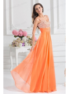 Empire Sweetheart Floor-length Beading Orange Prom Dress