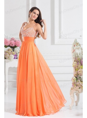 Empire Sweetheart Floor-length Beading Orange Prom Dress