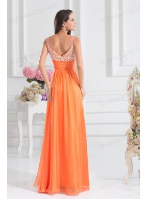 Empire Sweetheart Floor-length Beading Orange Prom Dress