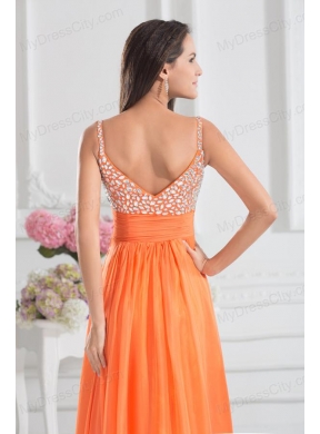 Empire Sweetheart Floor-length Beading Orange Prom Dress