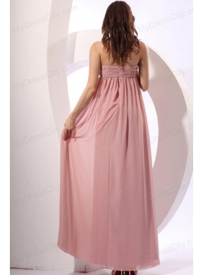 Empire Sweetheart Floor-length Ruche Peach Chiffon Prom Dress