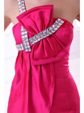 Hot Pink Empire One Shoulder Taffeta Mini-length Prom Dress with Beading