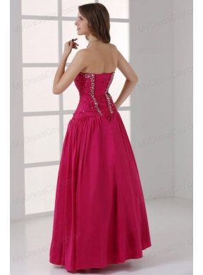 Hot Pink Sweetheart A-line Beaded Decorate Prom Dress in Long