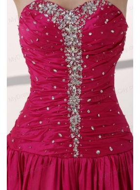 Hot Pink Sweetheart A-line Beaded Decorate Prom Dress in Long