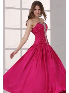 Hot Pink Sweetheart A-line Beaded Decorate Prom Dress in Long