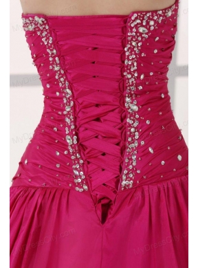 Hot Pink Sweetheart A-line Beaded Decorate Prom Dress in Long