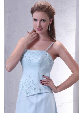 Light Blue Empire Spaghetti Straps Prom Dress with Embroidery