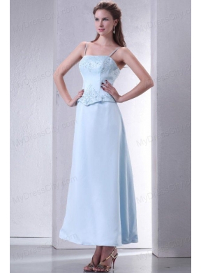 Light Blue Empire Spaghetti Straps Prom Dress with Embroidery