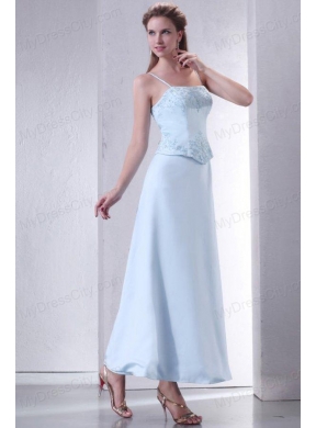 Light Blue Empire Spaghetti Straps Prom Dress with Embroidery