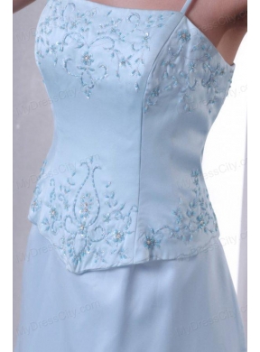 Light Blue Empire Spaghetti Straps Prom Dress with Embroidery