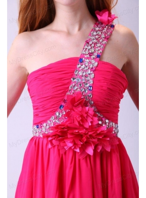 Modest Hot Pink Empire One Shoulder Floor-length Chiffon Prom Dress