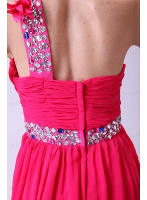 Modest Hot Pink Empire One Shoulder Floor-length Chiffon Prom Dress