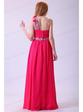 Modest Hot Pink Empire One Shoulder Floor-length Chiffon Prom Dress